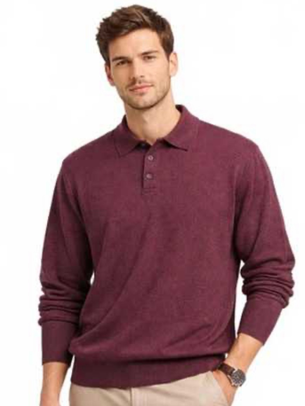 Brandini Men's Long-Sleeve Polo Sweater - Burgundy